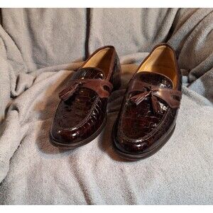 Johnston & Murphy Mixon 15 1950 Brown Leather Croc Mens Loafer 11M Tassel Italy
